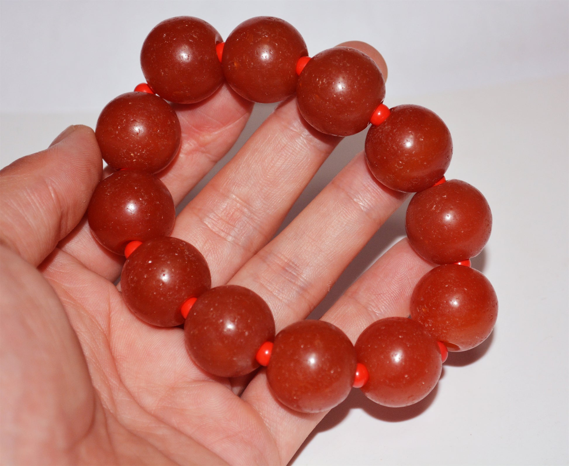 Real Tibetan Old Antique Pema Raka Bracelet Mala Prayer Beads Nanhong Agate Carnelian Rosary Himalaya Genuine Worry Amulet 20mm