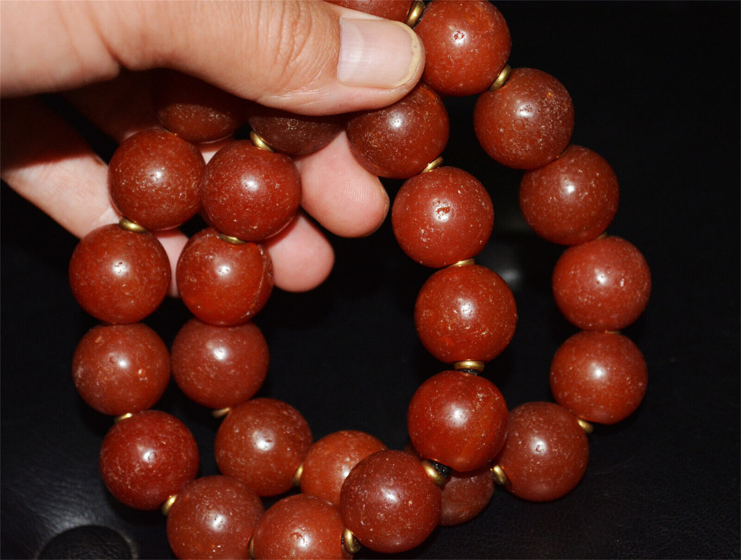 Real Tibetan Old Antique Pema Raka Agate Mala Prayer Beads Nanhong Carnelian Rosary Himalaya Genuine Worry Amulet 20mm