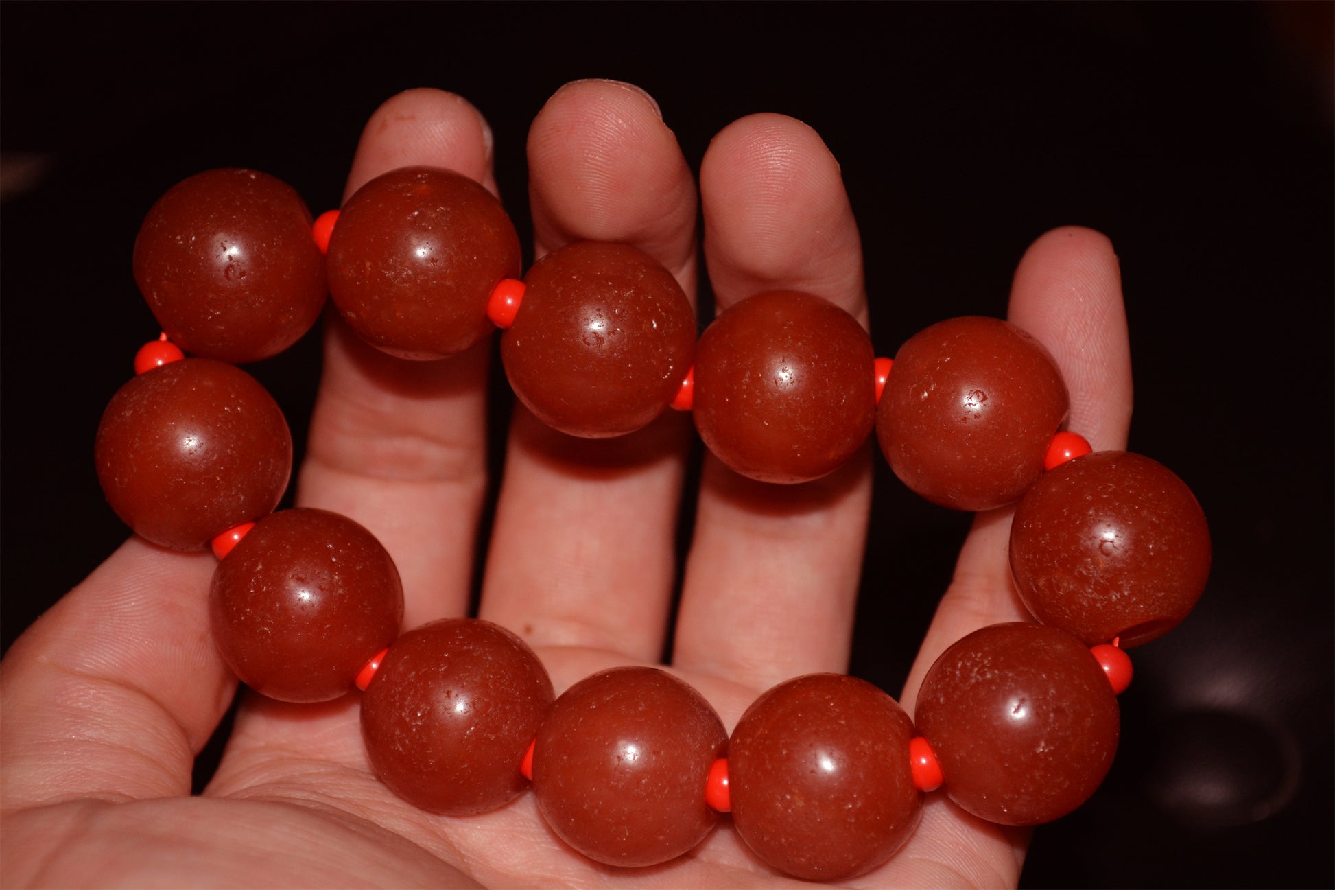 Real Tibetan Old Antique Pema Raka Bracelet Mala Prayer Beads Nanhong Agate Carnelian Rosary Himalaya Genuine Worry Amulet 20mm