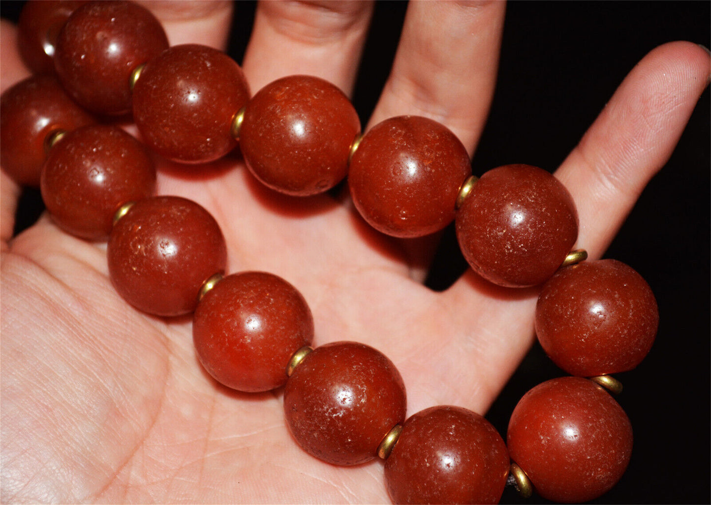 Real Tibetan Old Antique Pema Raka Agate Mala Prayer Beads Nanhong Carnelian Rosary Himalaya Genuine Worry Amulet 20mm