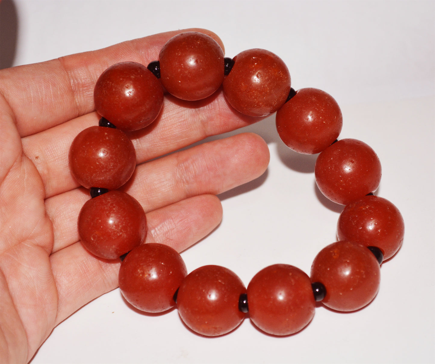 Real Tibetan Old Antique Pema Raka Agate Bracelet Mala Prayer Beads Nanhong Carnelian Rosary Himalaya Genuine Worry Amulet 20mm