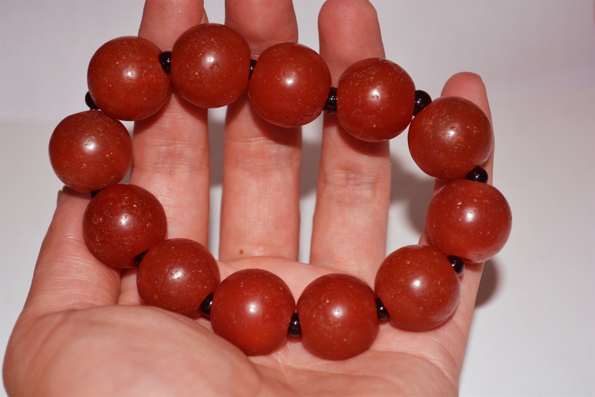 Real Tibetan Old Antique Pema Raka Agate Bracelet Mala Prayer Beads Nanhong Carnelian Rosary Himalaya Genuine Worry Amulet 20mm