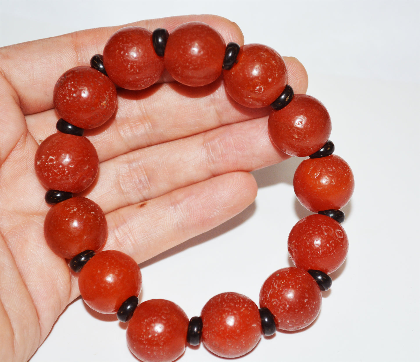 Real Tibetan Old Antique Pema Raka Agate Bracelet Mala Prayer Beads Nanhong Carnelian Rosary Himalaya Genuine Worry Amulet