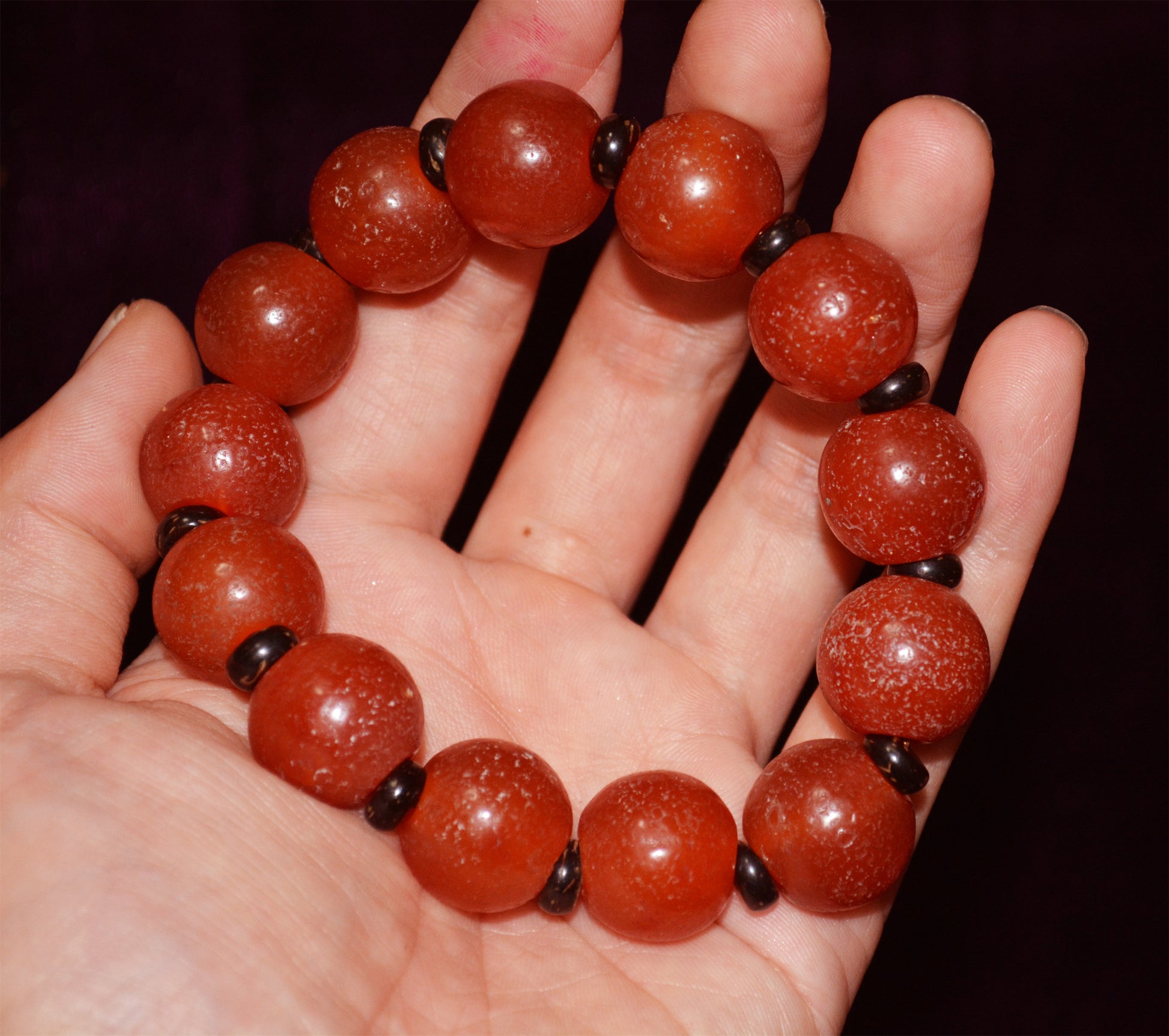 Real Tibetan Old Antique Pema Raka Agate Bracelet Mala Prayer Beads Nanhong Carnelian Rosary Himalaya Genuine Worry Amulet