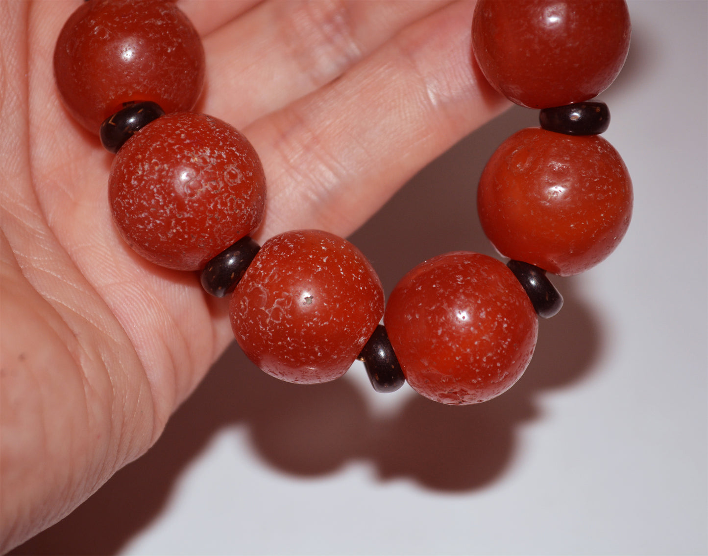 Real Tibetan Old Antique Pema Raka Agate Bracelet Mala Prayer Beads Nanhong Carnelian Rosary Himalaya Genuine Worry Amulet