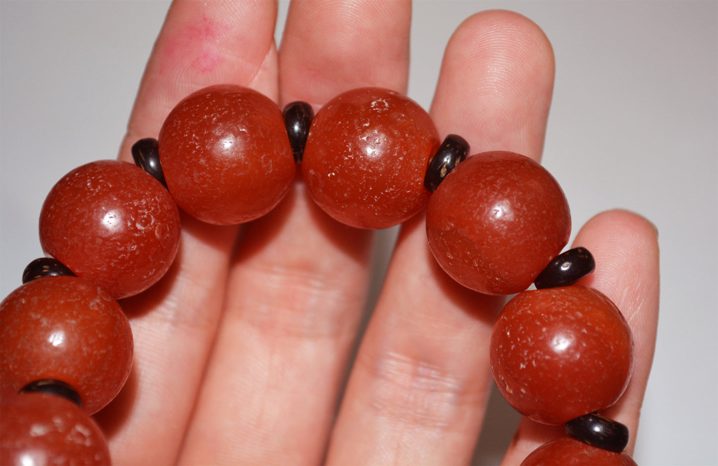 Real Tibetan Old Antique Pema Raka Agate Bracelet Mala Prayer Beads Nanhong Carnelian Rosary Himalaya Genuine Worry Amulet