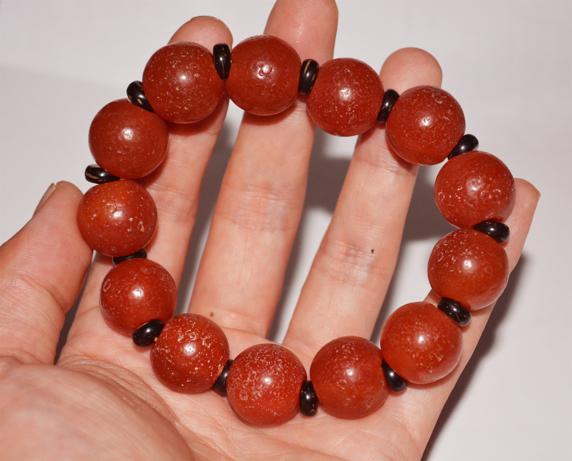 Real Tibetan Old Antique Pema Raka Agate Bracelet Mala Prayer Beads Nanhong Carnelian Rosary Himalaya Genuine Worry Amulet