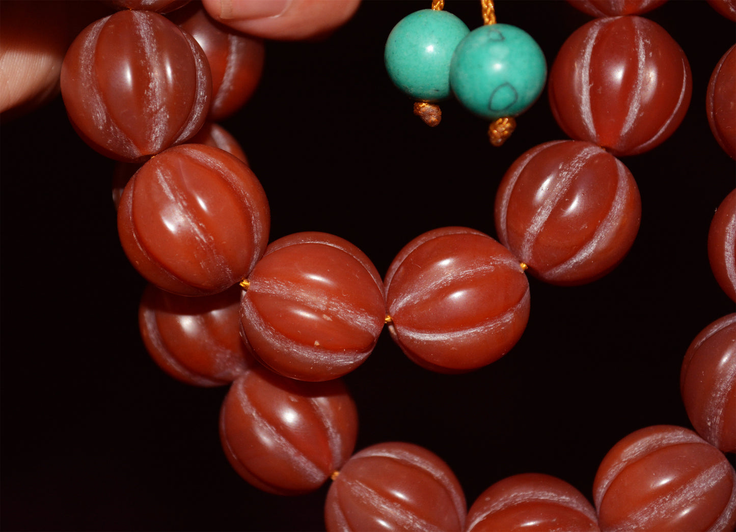 Real Tibetan Old Antique Pema Raka Agate Melon Bracelet Mala Prayer Beads Nanhong Carnelian Rosary Himalaya Genuine Worry Amulet