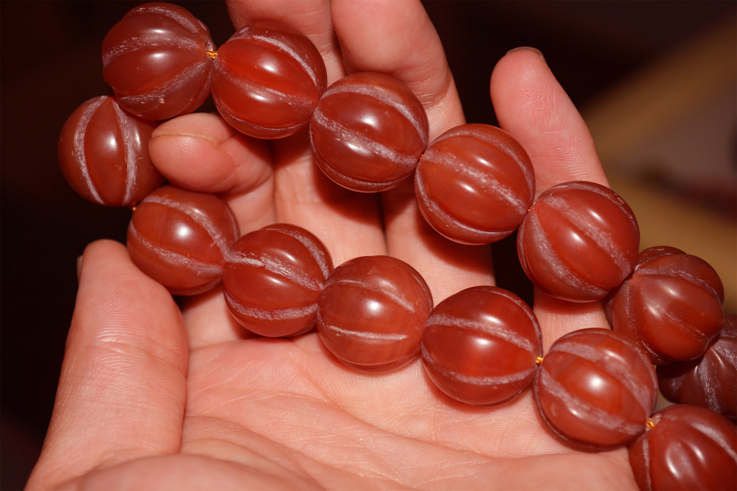 Real Tibetan Old Antique Pema Raka Agate Melon Bracelet Mala Prayer Beads Nanhong Carnelian Rosary Himalaya Genuine Worry Amulet