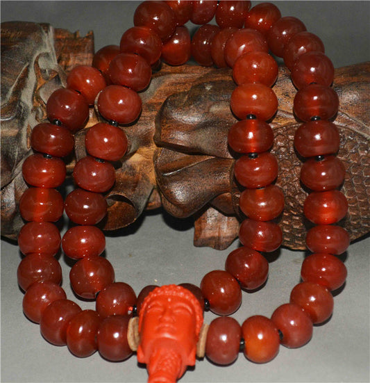 Real Tibetan Old Antique Pema Raka Red Agate Mala Prayer Beads Nanhong Carnelian Rosary Bracelet Himalayas