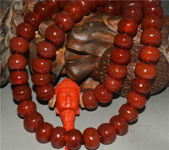 Real Tibetan Old Antique Pema Raka Red Agate Mala Prayer Beads Nanhong Carnelian Rosary Bracelet Himalayas