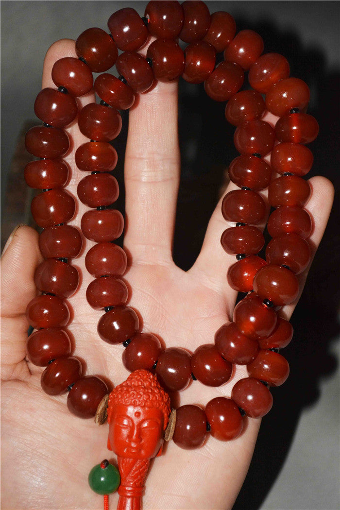 Real Tibetan Old Antique Pema Raka Red Agate Mala Prayer Beads Nanhong Carnelian Rosary Bracelet Himalayas