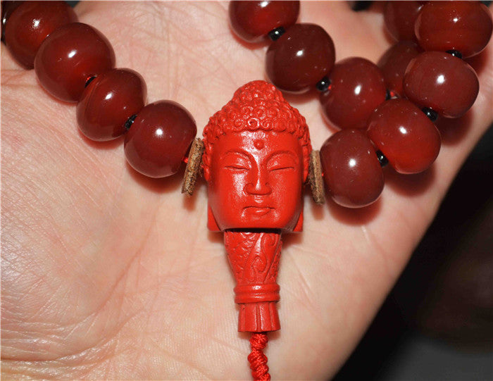 Real Tibetan Old Antique Pema Raka Red Agate Mala Prayer Beads Nanhong Carnelian Rosary Bracelet Himalayas