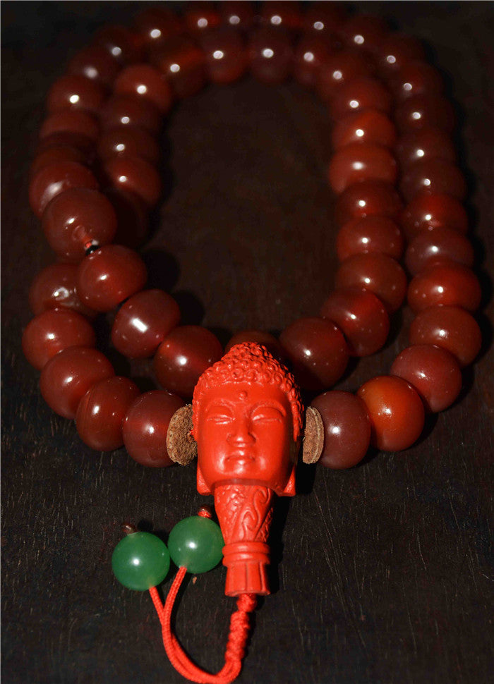 Real Tibetan Old Antique Pema Raka Red Agate Mala Prayer Beads Nanhong Carnelian Rosary Bracelet Himalayas