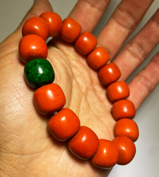 Real Tibetan Old Antique Red Coral Bracelet Mala Prayer Beads Natural Himalaya Rosary