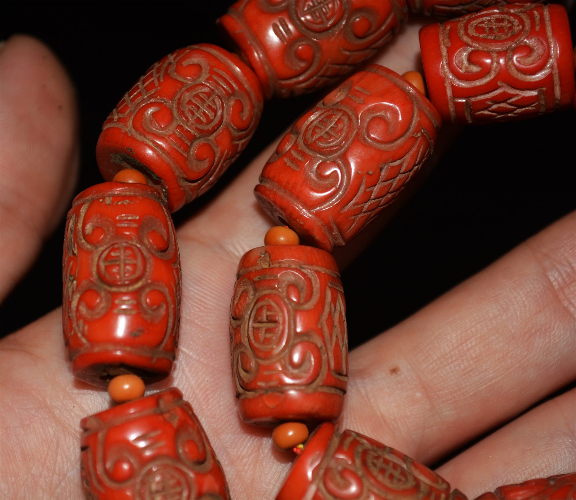 Real Tibetan Old Antique Red Coral Mala Prayer Beads Bracelet Genuine Himalayan