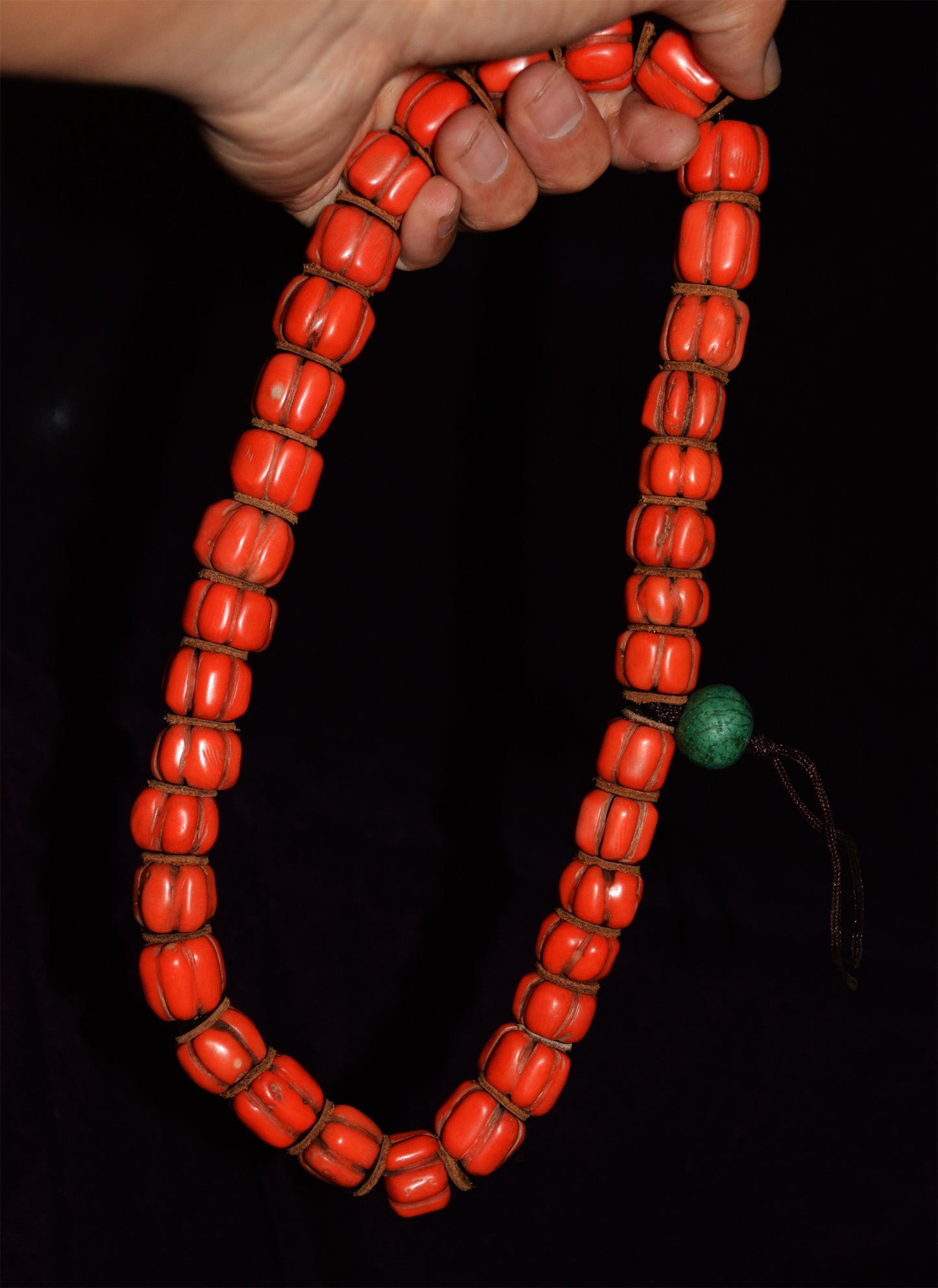 Real Tibetan Old Antique Red Coral Mala Prayer Beads Bracelet Himalayas Rosary Melon Pumpkin