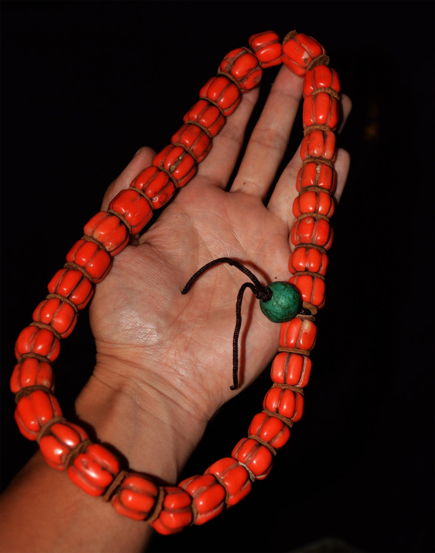 Real Tibetan Old Antique Red Coral Mala Prayer Beads Bracelet Himalayas Rosary Melon Pumpkin