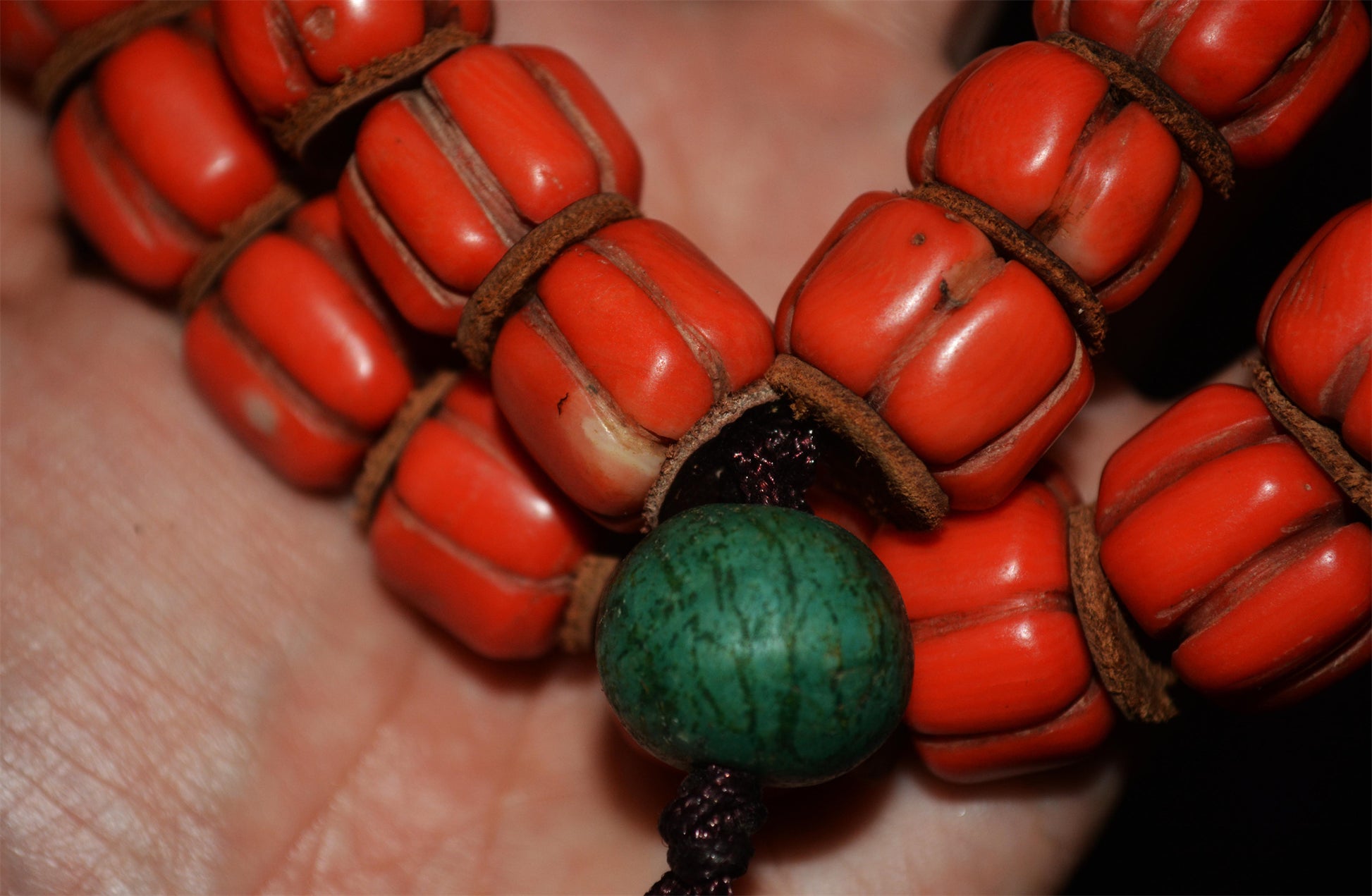 Real Tibetan Old Antique Red Coral Mala Prayer Beads Bracelet Himalayas Rosary Melon Pumpkin