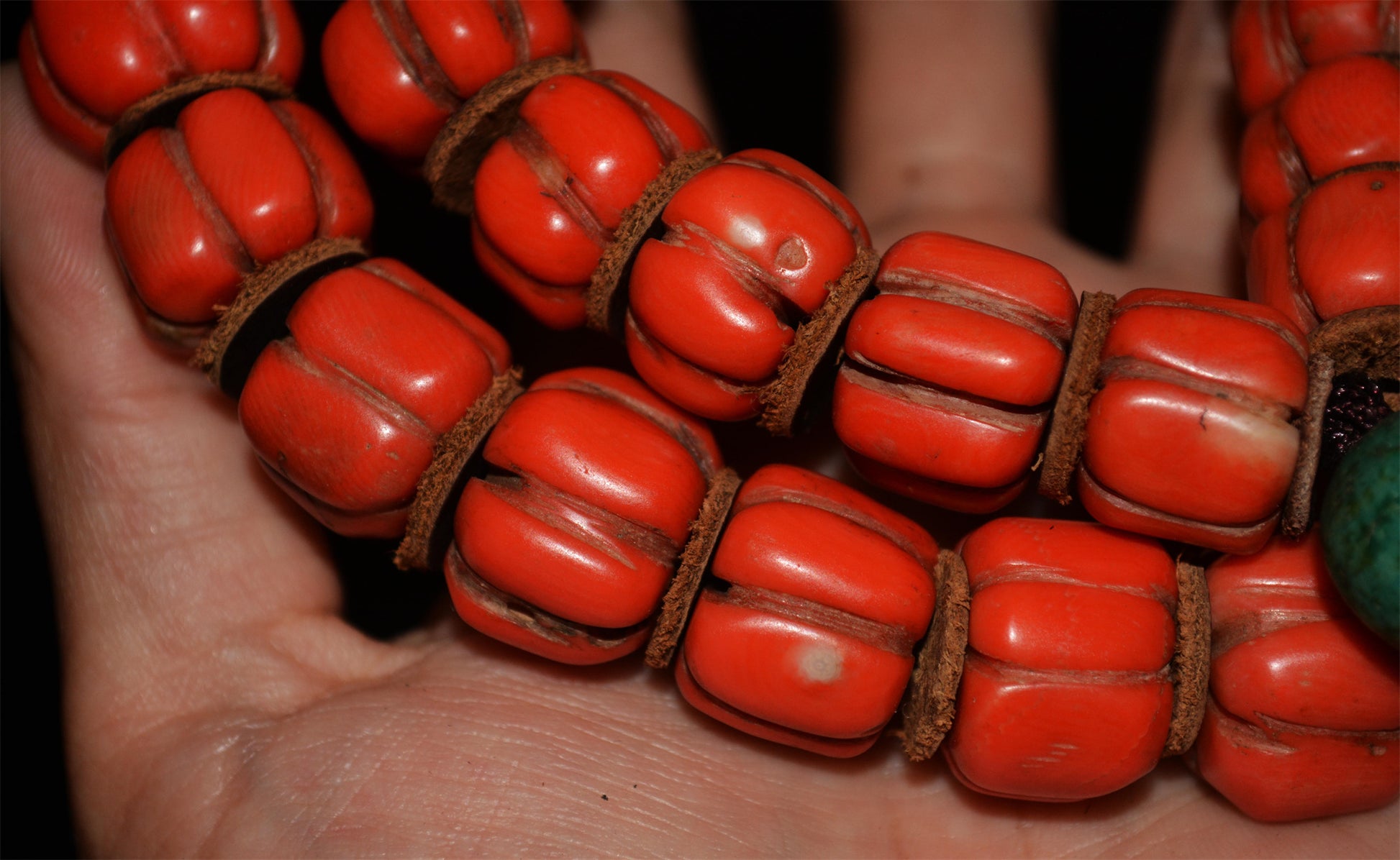 Real Tibetan Old Antique Red Coral Mala Prayer Beads Bracelet Himalayas Rosary Melon Pumpkin