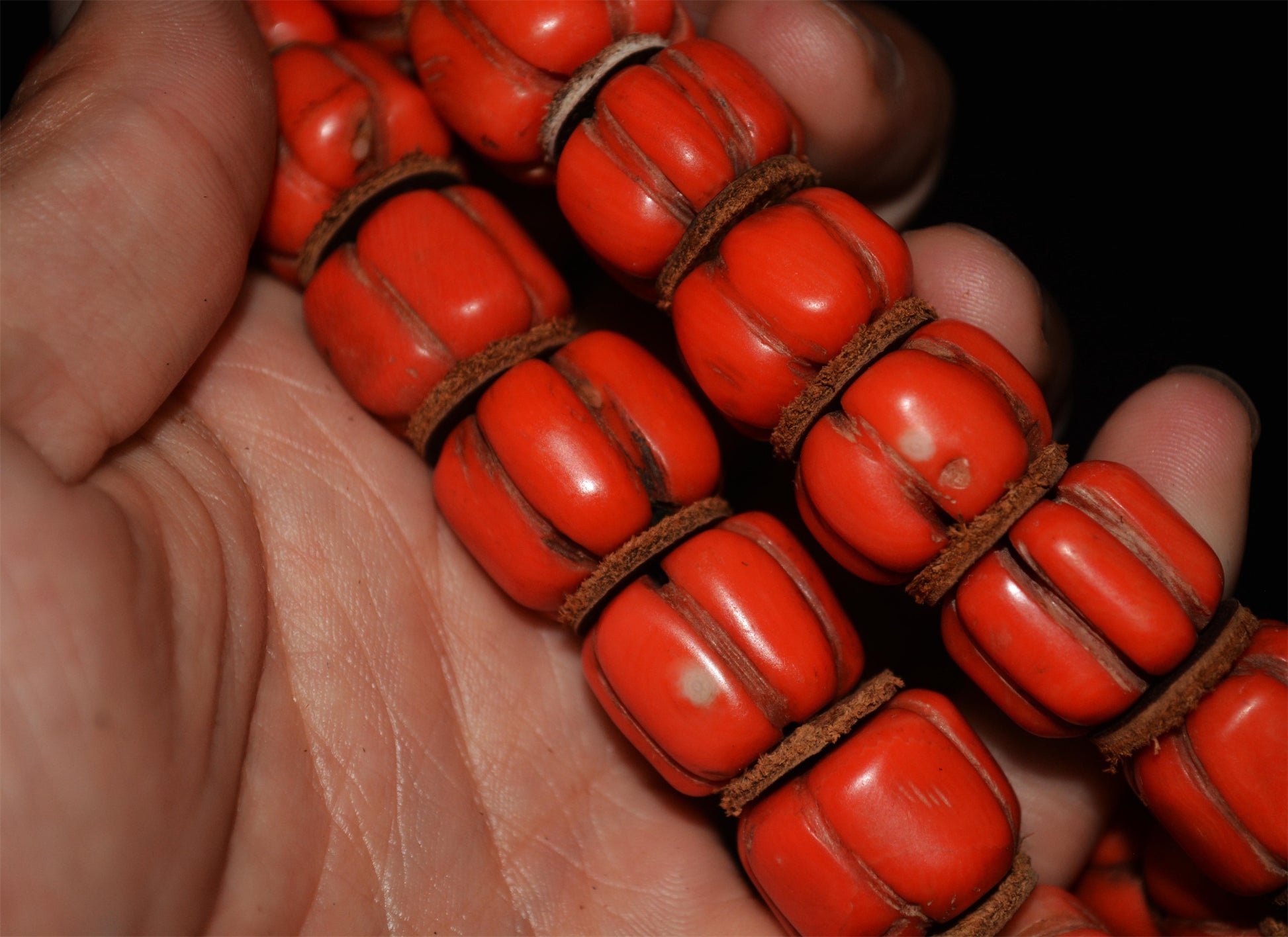 Real Tibetan Old Antique Red Coral Mala Prayer Beads Bracelet Himalayas Rosary Melon Pumpkin