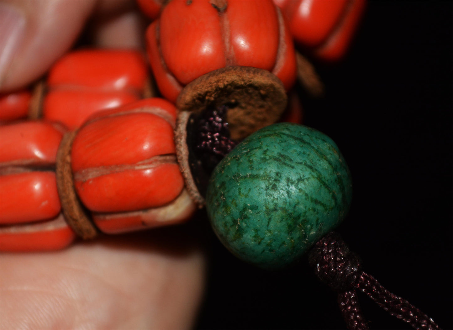 Real Tibetan Old Antique Red Coral Mala Prayer Beads Bracelet Himalayas Rosary Melon Pumpkin