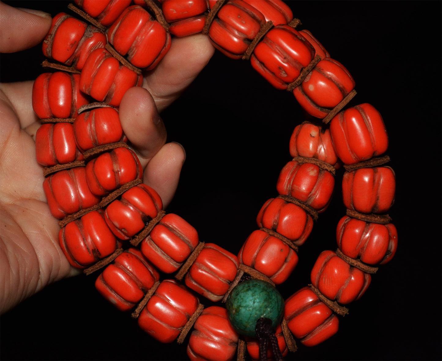 Real Tibetan Old Antique Red Coral Mala Prayer Beads Bracelet Himalayas Rosary Melon Pumpkin