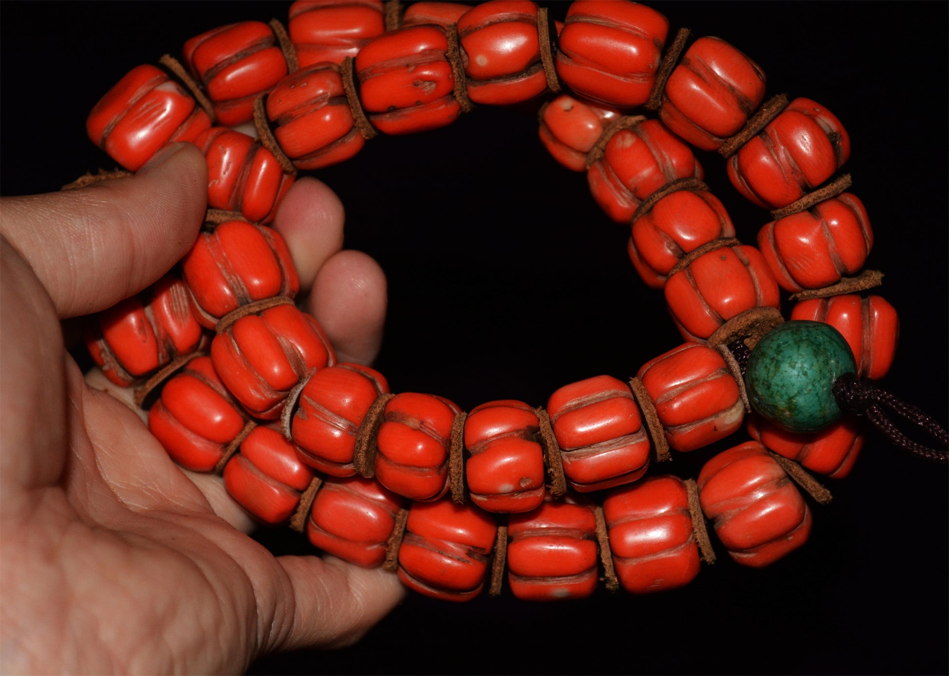 Real Tibetan Old Antique Red Coral Mala Prayer Beads Bracelet Himalayas Rosary Melon Pumpkin