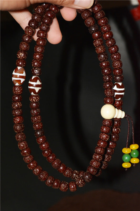 Real Tibetan Old Antique Rudraksha Bodhi Seeds Mala Prayer Beads Bracelet 108 Rosary Himalayan