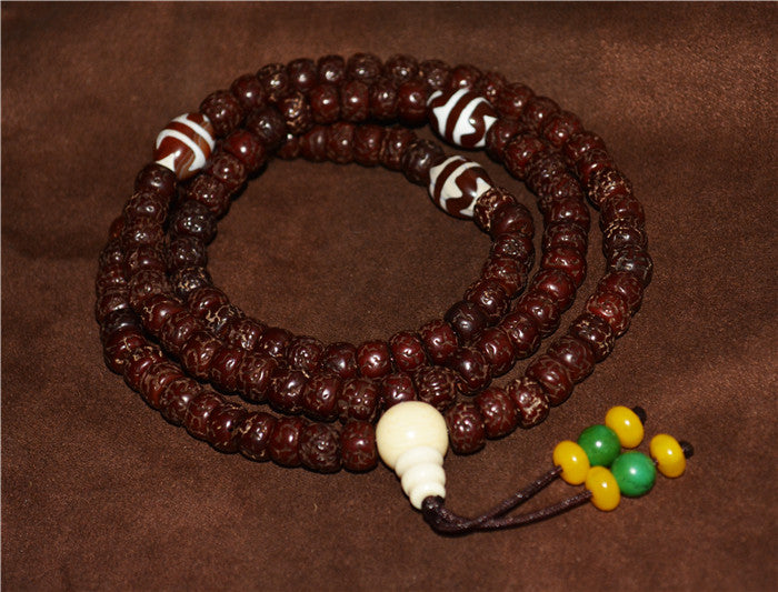 Real Tibetan Old Antique Rudraksha Bodhi Seeds Mala Prayer Beads Bracelet 108 Rosary Himalayan