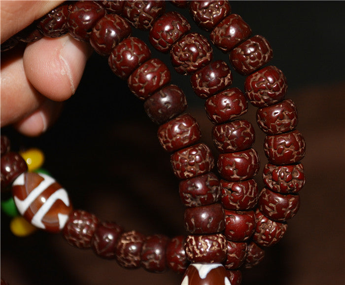 Real Tibetan Old Antique Rudraksha Bodhi Seeds Mala Prayer Beads Bracelet 108 Rosary Himalayan