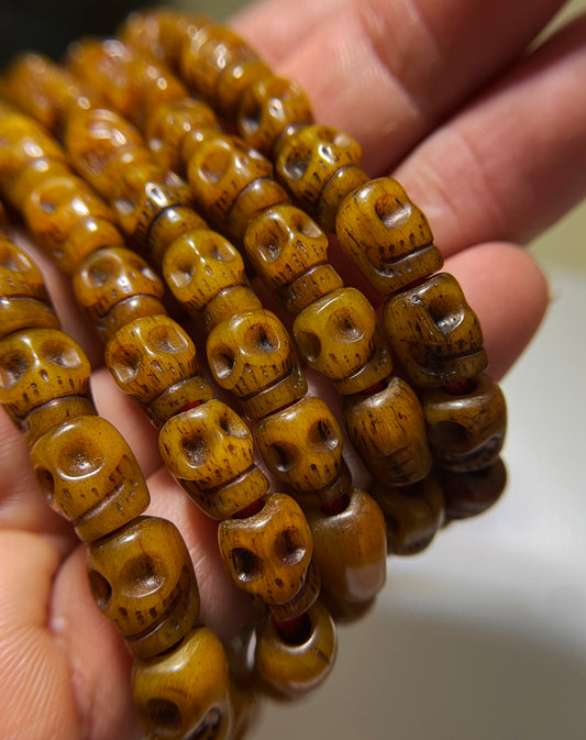 Real Tibetan Old Antique Skull Bracelet Mala Prayer Beads Kapala Bone Rosary Himalayan Genuine 108 Buddhism Worry Necklace Amulet