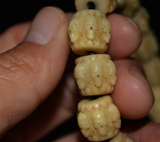 Real Tibetan Old Antique Skull Bracelet Prayer Beads Kapala Bone Mala Rosary Himalayan Genuine Buddhism Worry Amulet