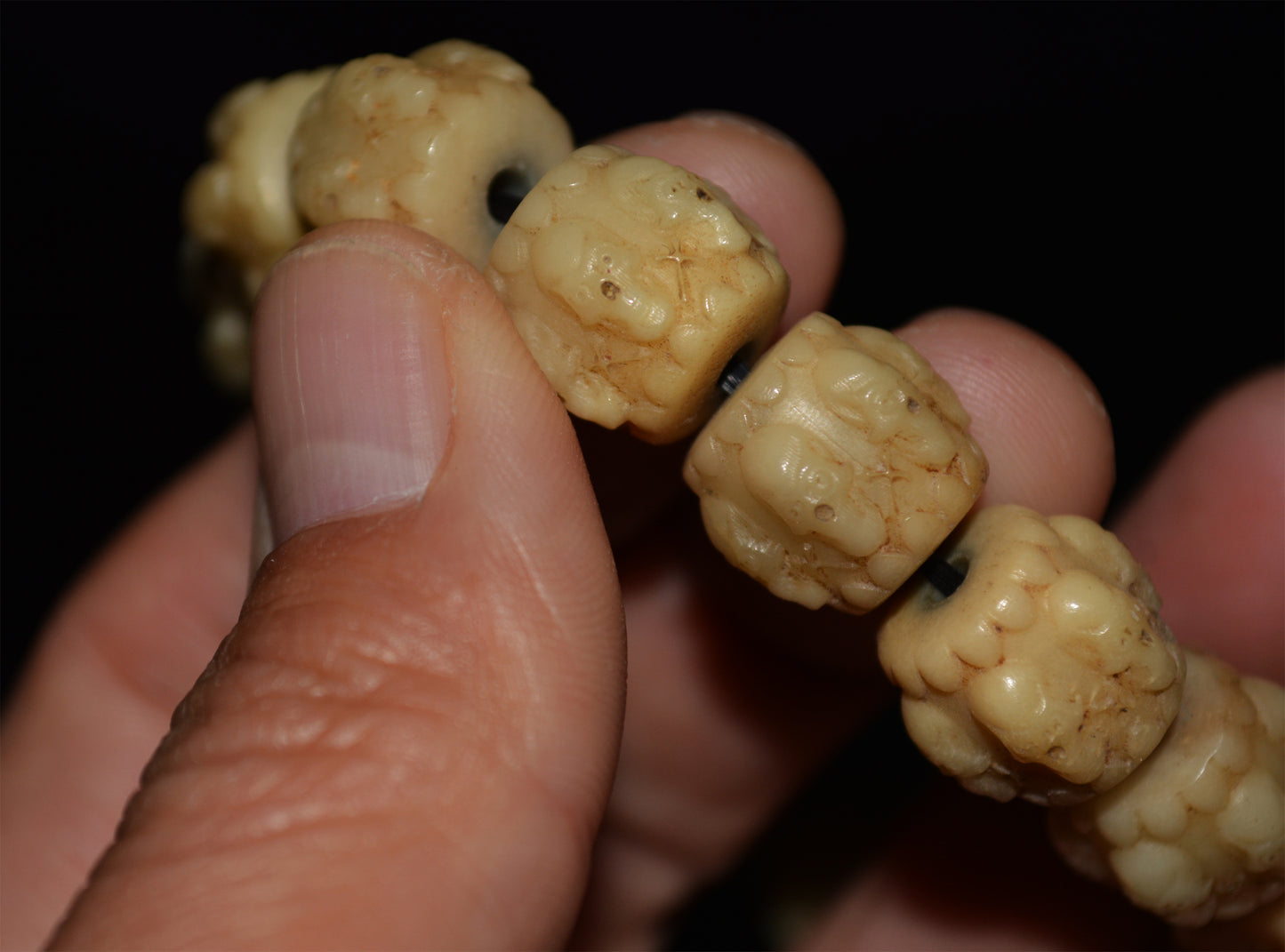 Real Tibetan Old Antique Skull Bracelet Prayer Beads Kapala Bone Mala Rosary Himalayan Genuine Buddhism Worry Amulet