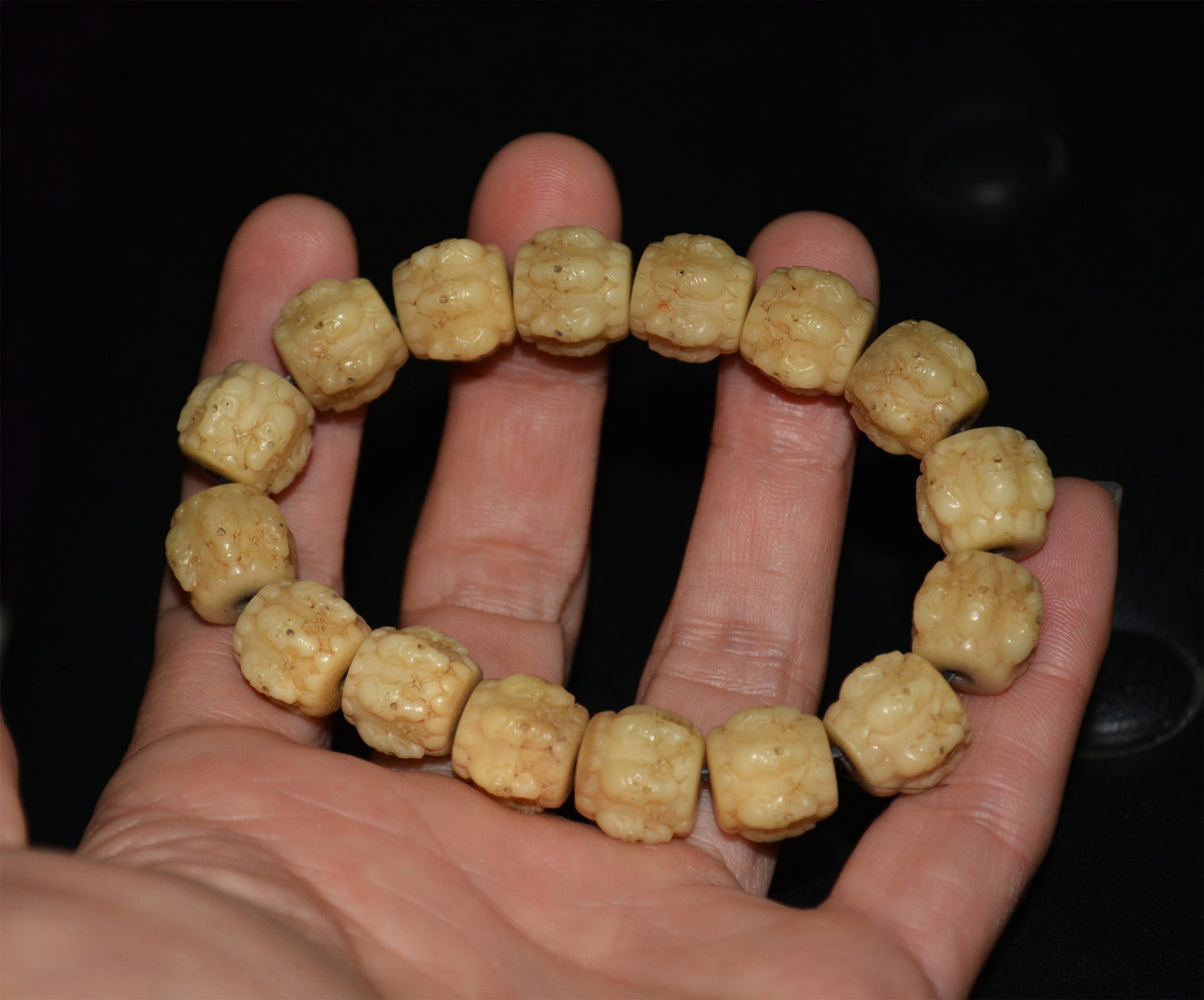 Real Tibetan Old Antique Skull Bracelet Prayer Beads Kapala Bone Mala Rosary Himalayan Genuine Buddhism Worry Amulet