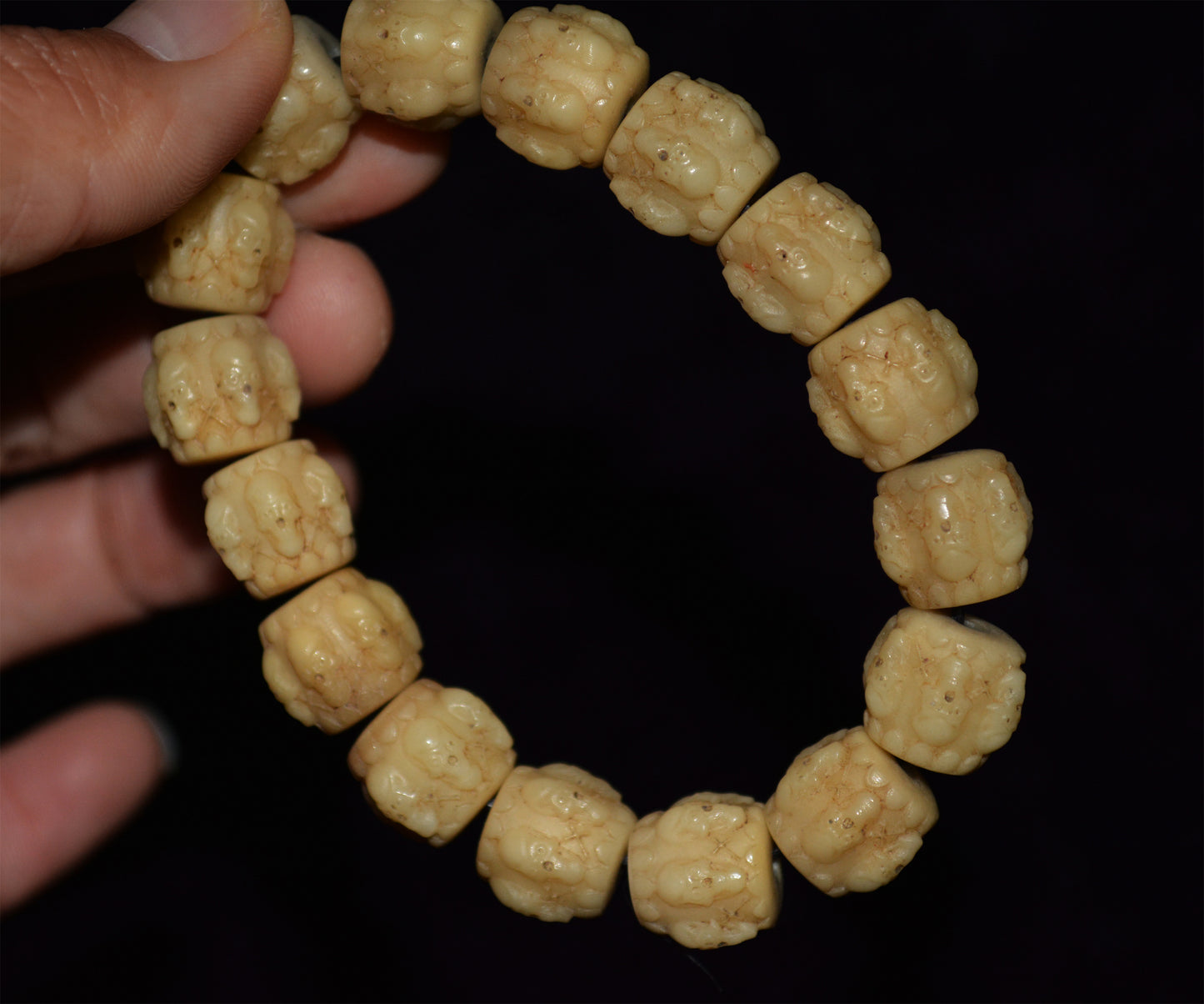 Real Tibetan Old Antique Skull Bracelet Prayer Beads Kapala Bone Mala Rosary Himalayan Genuine Buddhism Worry Amulet
