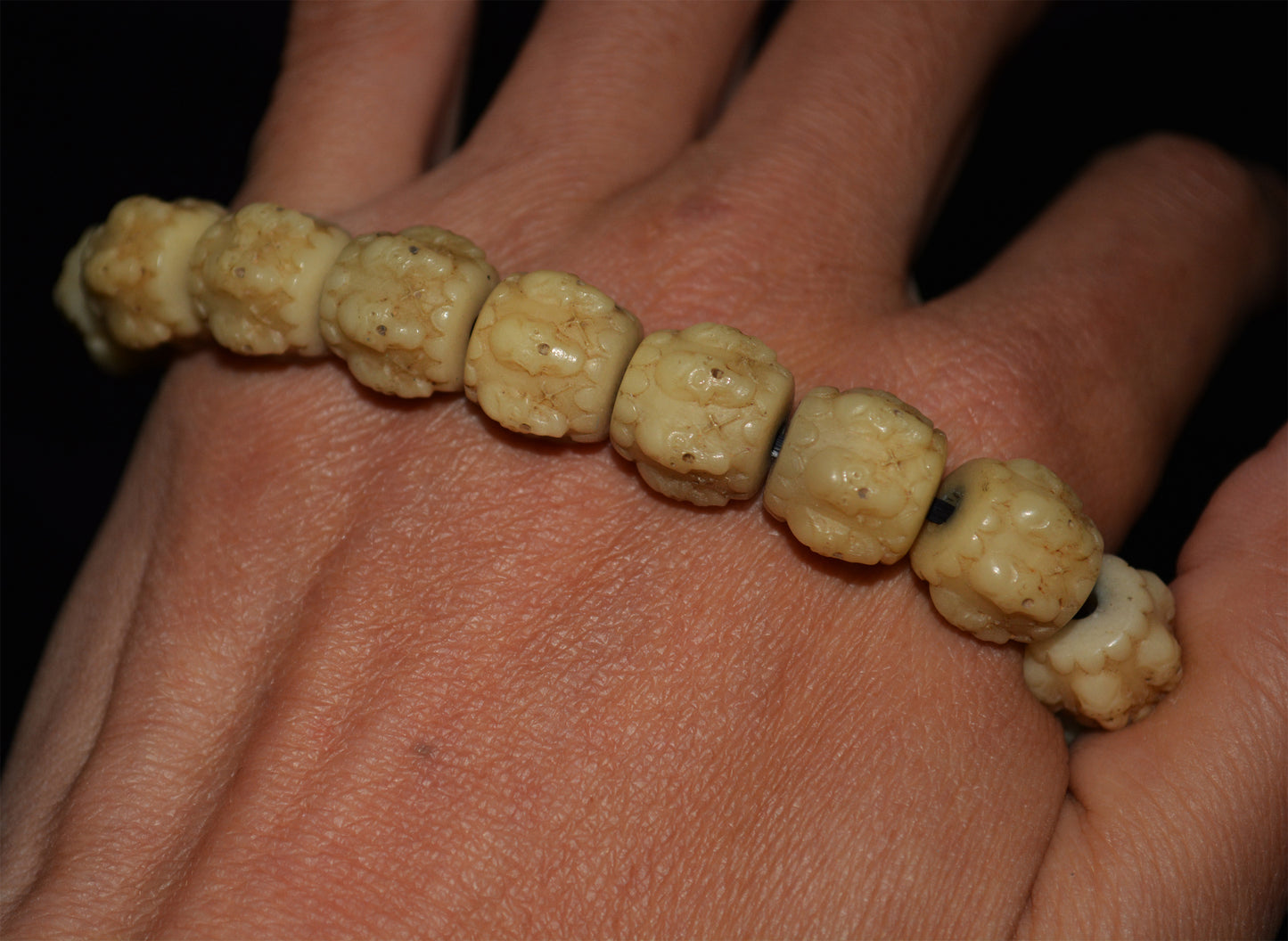 Real Tibetan Old Antique Skull Bracelet Prayer Beads Kapala Bone Mala Rosary Himalayan Genuine Buddhism Worry Amulet