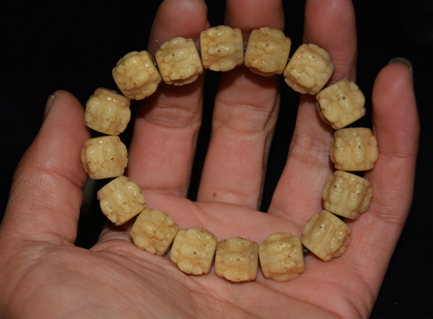 Real Tibetan Old Antique Skull Bracelet Prayer Beads Kapala Bone Mala Rosary Himalayan Genuine Buddhism Worry Amulet