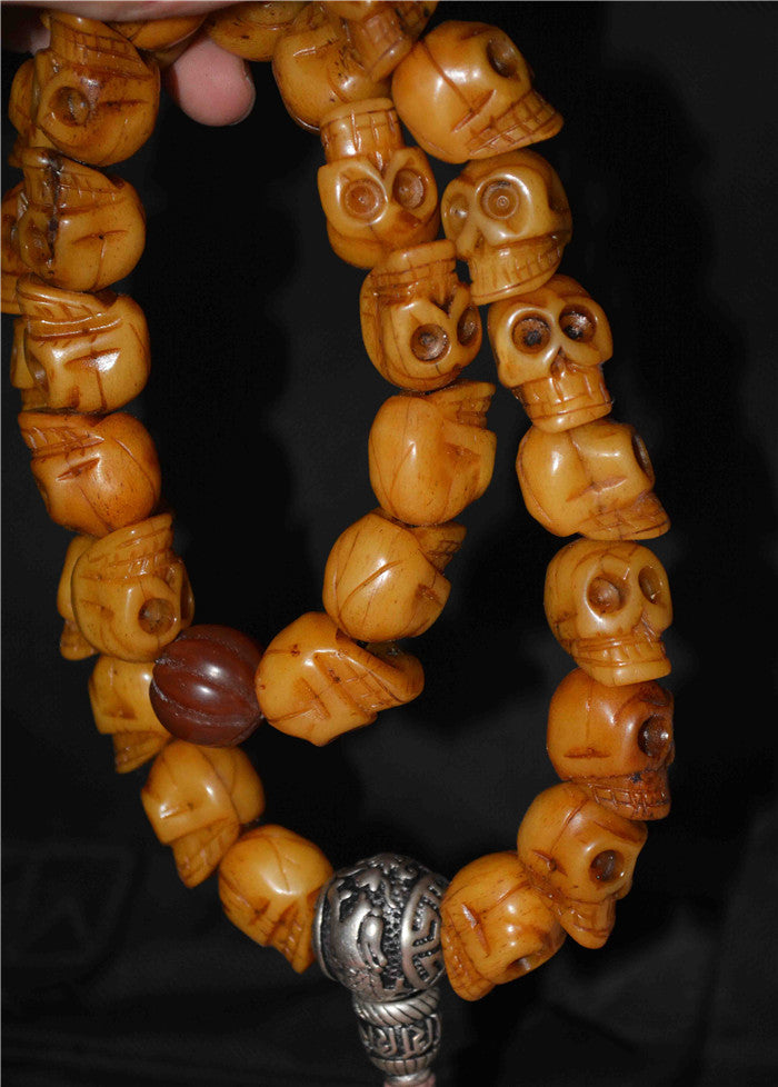 Real Tibetan Old Antique Skull Mala Prayer Beads Bracelet Kapala Bone Rosary Himalayas Genuine Buddhism Worry Amulet