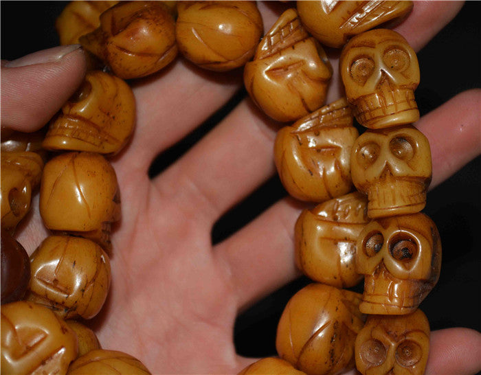 Real Tibetan Old Antique Skull Mala Prayer Beads Bracelet Kapala Bone Rosary Himalayas Genuine Buddhism Worry Amulet