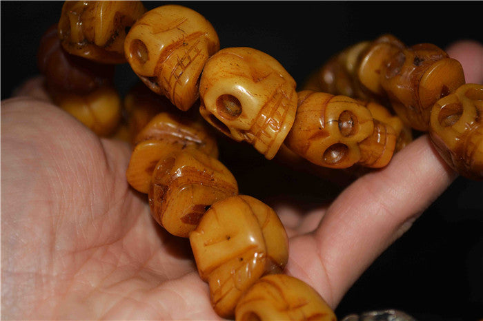 Real Tibetan Old Antique Skull Mala Prayer Beads Bracelet Kapala Bone Rosary Himalayas Genuine Buddhism Worry Amulet