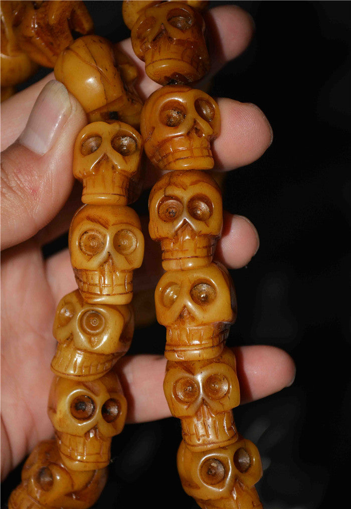 Real Tibetan Old Antique Skull Mala Prayer Beads Bracelet Kapala Bone Rosary Himalayas Genuine Buddhism Worry Amulet