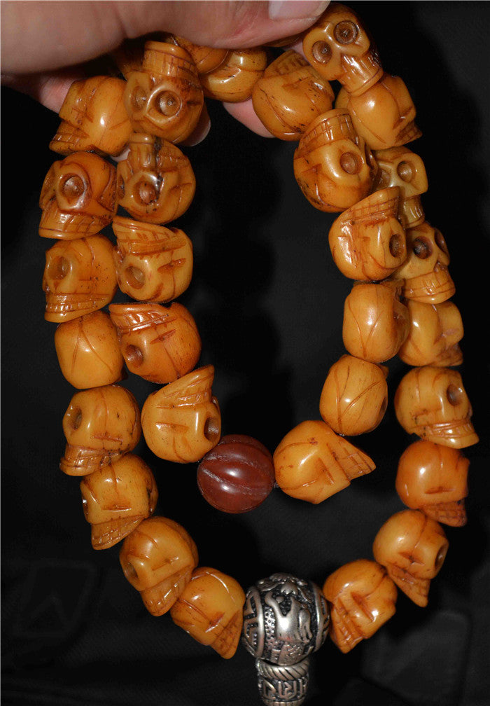 Real Tibetan Old Antique Skull Mala Prayer Beads Bracelet Kapala Bone Rosary Himalayas Genuine Buddhism Worry Amulet