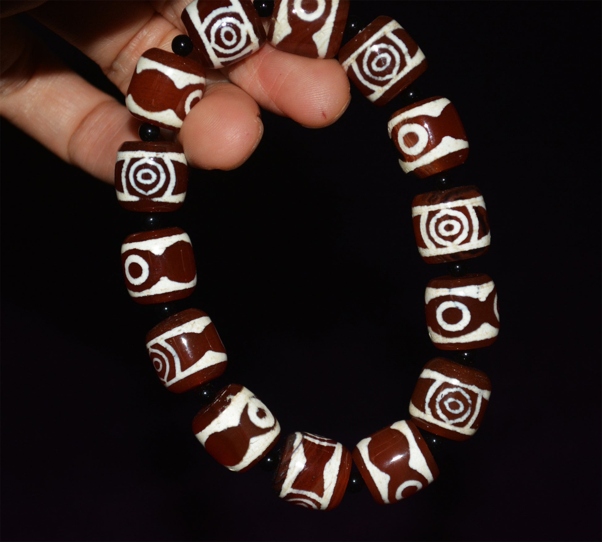 Real Tibetan Old Antique Three Eyes Dzi Bead Bracelet Mala Amulet Himalayas Agate 3 Eyed Gzi Talisman