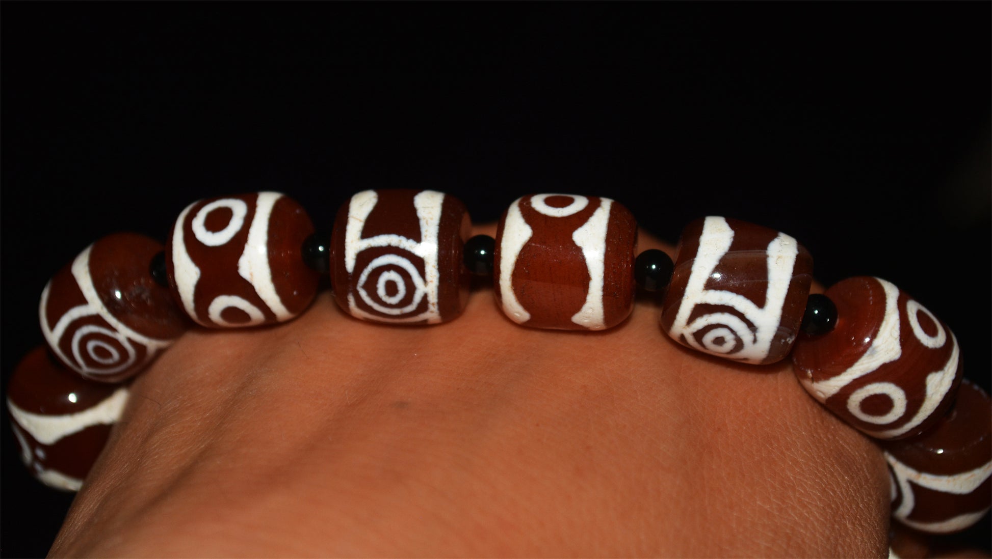 Real Tibetan Old Antique Three Eyes Dzi Bead Bracelet Mala Amulet Himalayas Agate 3 Eyed Gzi Talisman