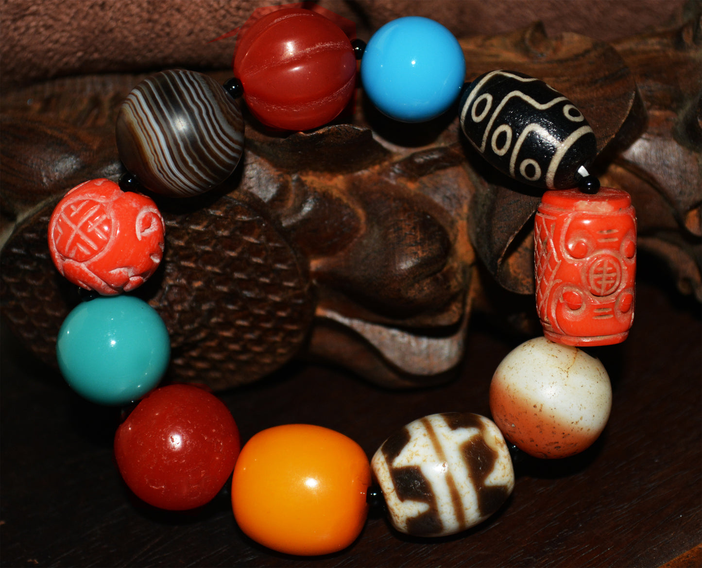 Real Tibetan Old Ancient Red Coral Bracelet Crystal Turquoise Amber Pema Raka Nanhong Agate Nine Eyes Dzi Bead Mala Prayer Beads西藏千年至纯多宝手串九眼天珠红珊瑚绿松石蜜蜡南红药师珠手链喜马拉雅藏传