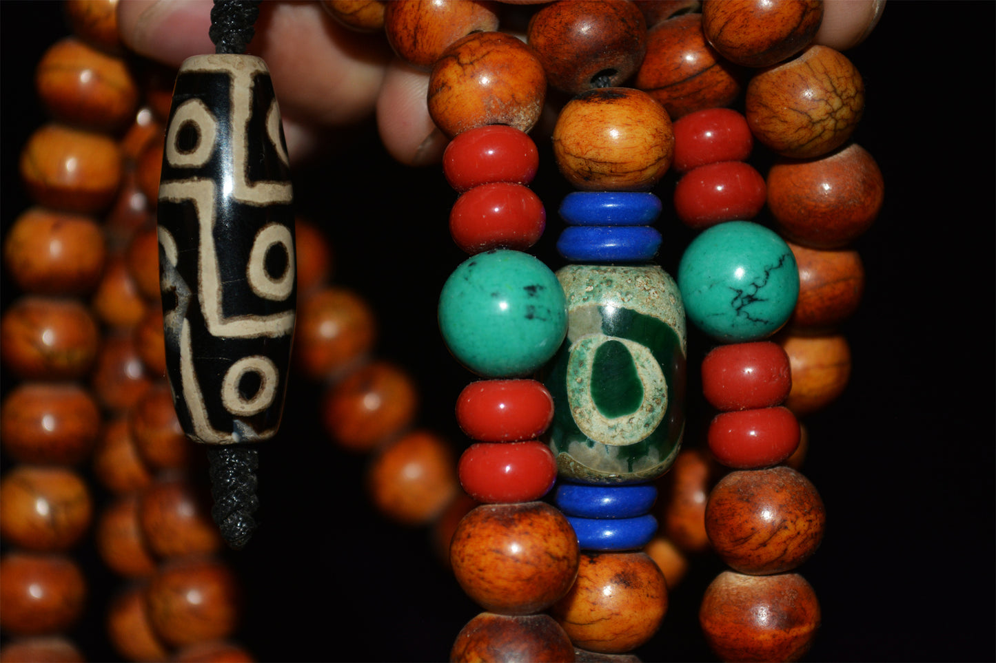 Real Tibetan Old Antique Yak Bone Mala Prayer Beads Bracelet Amulet 108 Himalaya Rosary Nine Eyes Dzi