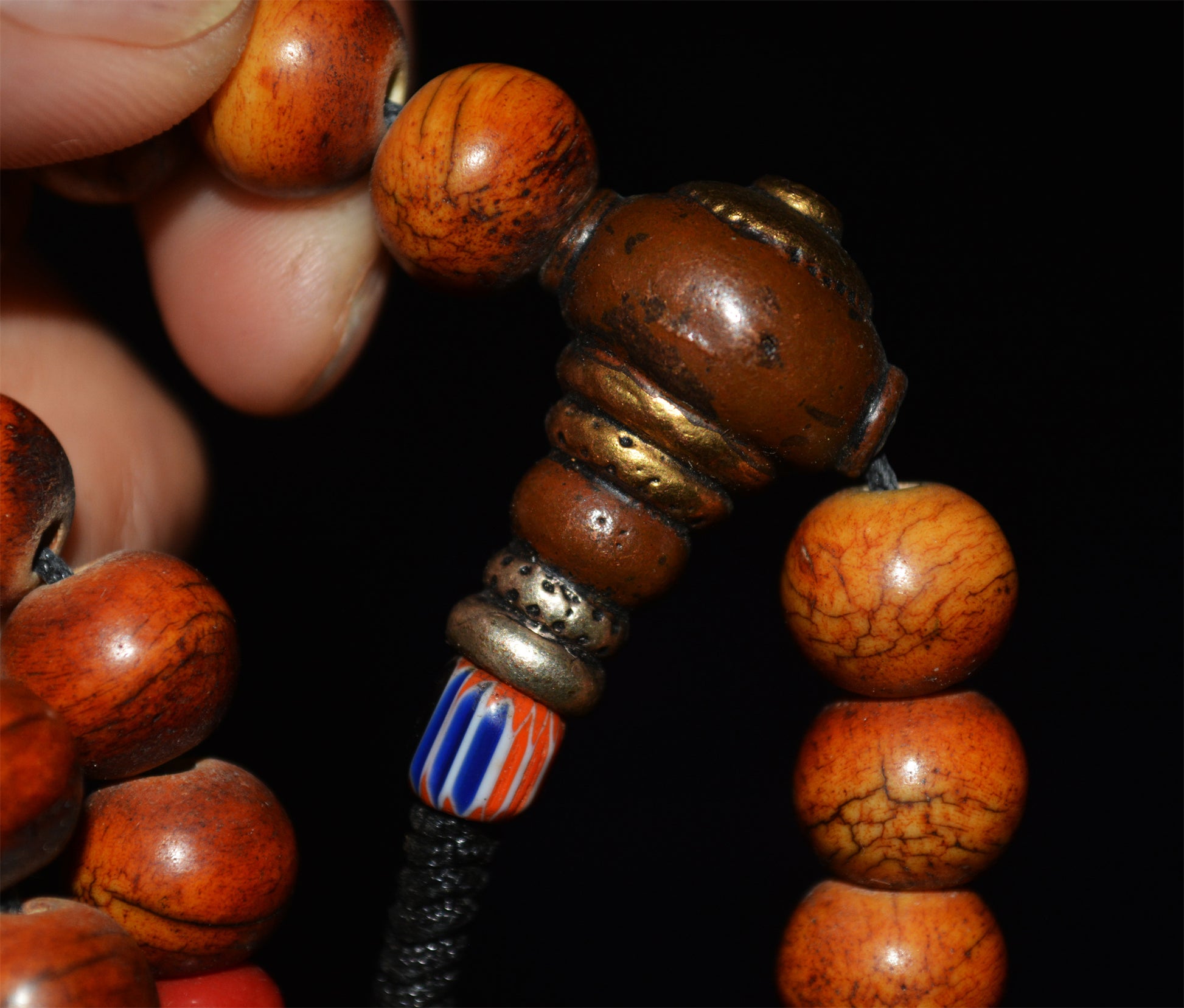 Real Tibetan Old Antique Yak Bone Mala Prayer Beads Bracelet Amulet 108 Himalaya Rosary Nine Eyes Dzi