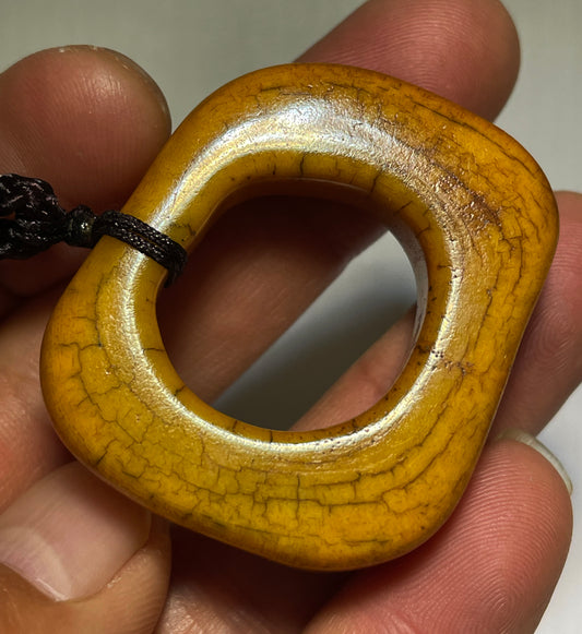 Real Tibetan Old Antique Yak Bone Pendant Ring Bead Amulet Tibet Prayer Talisman