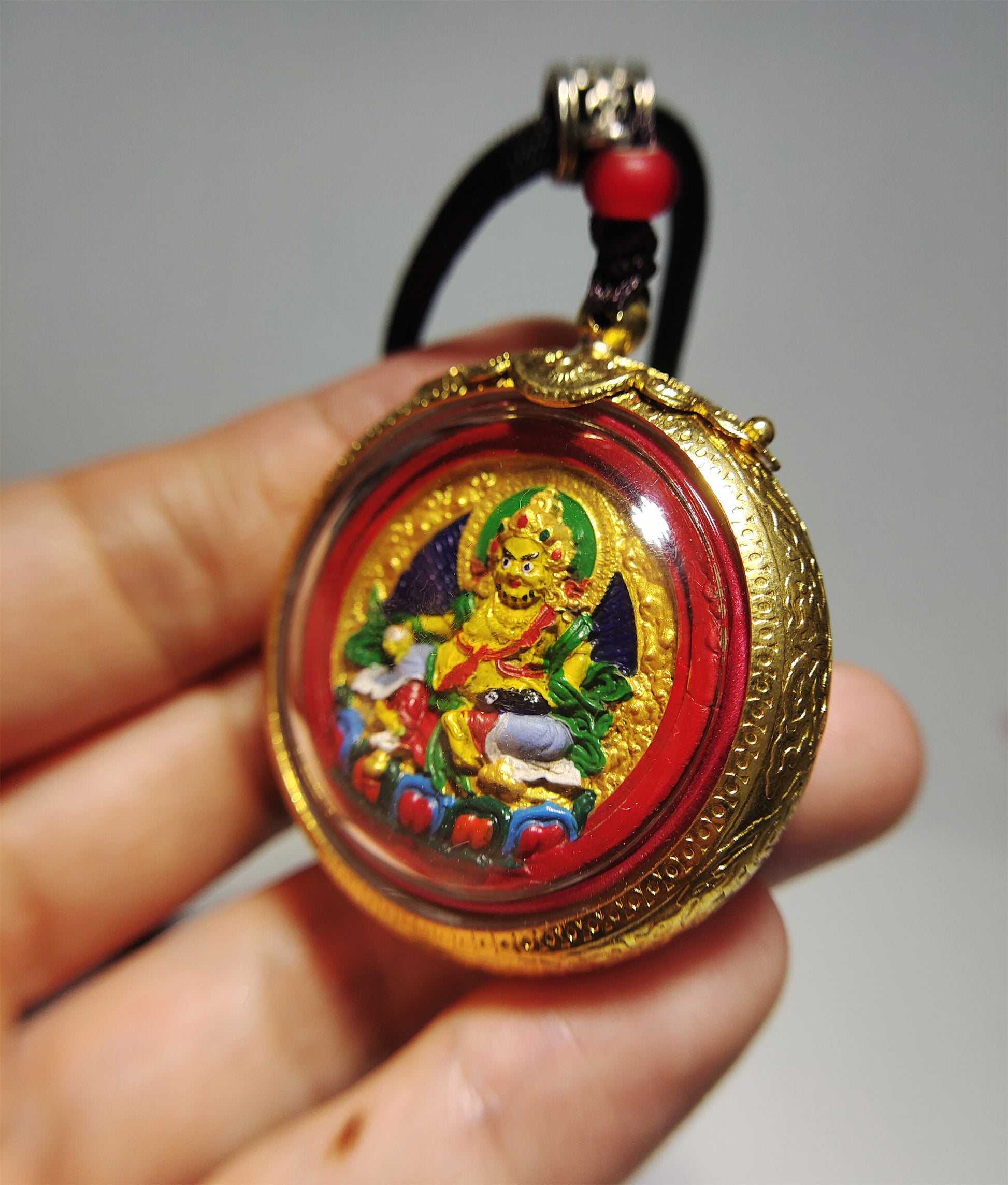 Real Tibetan Old Antique Yellow Jambhala Tsa Tsa Gau Box Prayer Ghau Niche Pendant Shrine Himalayan Copper Amulet Genuine Talisman Tsha Tsha